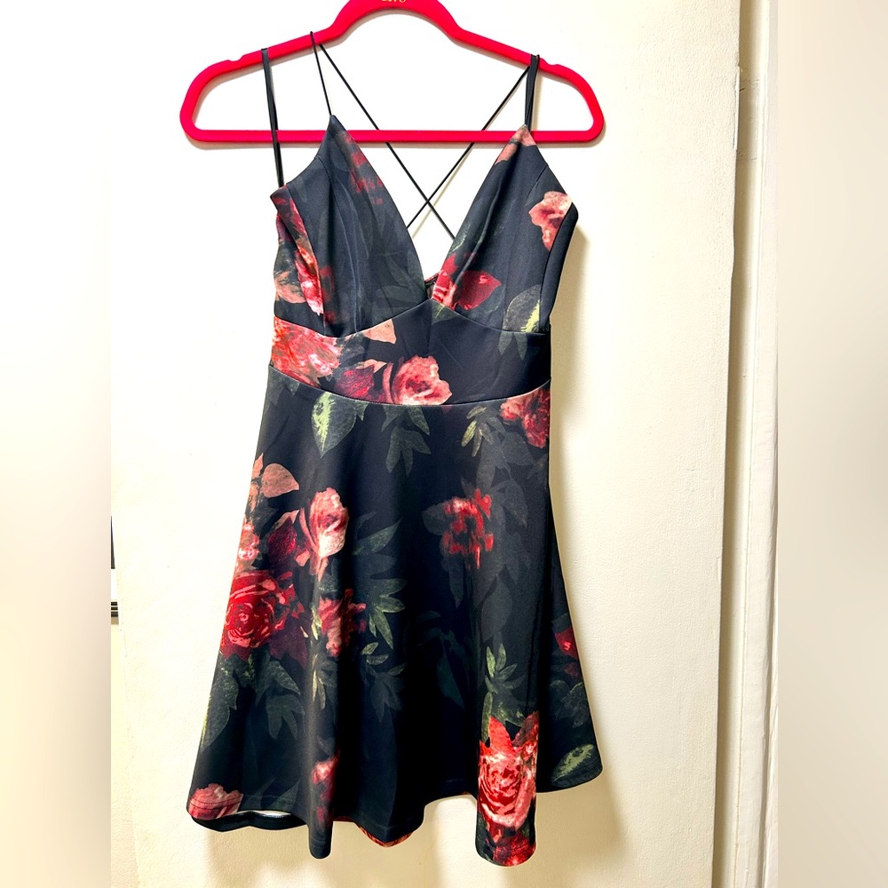 NWT Floral Short Satin Fit and Flare Party Dress